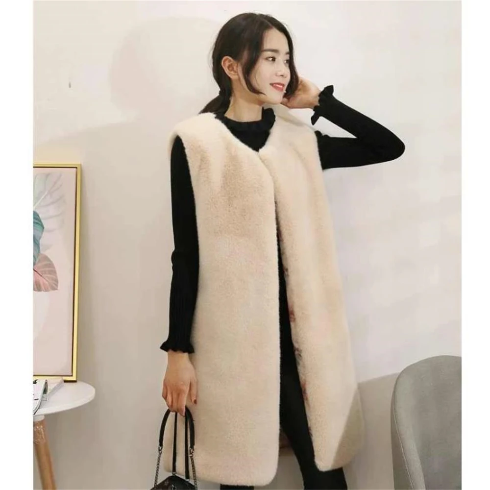 Women's Imitation Fur Sleeveless Coat Long Fur Jackets Lnternet Celebrity Loose Imitation Mink Vest Autumn Winter