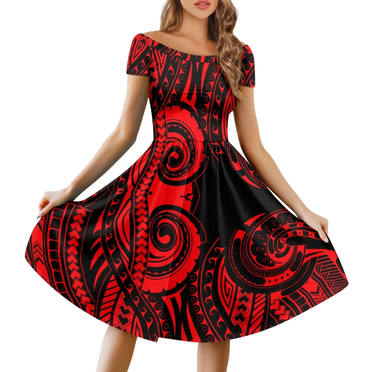 ดอกไม้สีแดงพิมพ์ Beachwear Polynesian พิมพ์ Samoan Puletasi ชุดลําลองสตรี Polynesian เสื้อผ้า