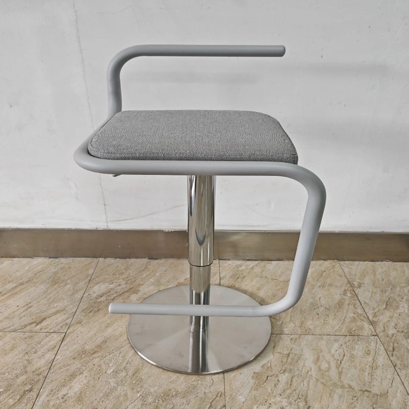 Modern space-saving stainless steel height-adjustable swivel stool with handrails