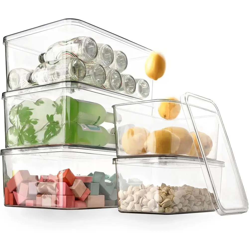 

Clear Storage Bins With Lids,5 Packs Food Storage Organizer,Cabinet Storage Basket for Clothing, Towels, Cosmetics, Kitchen Stor