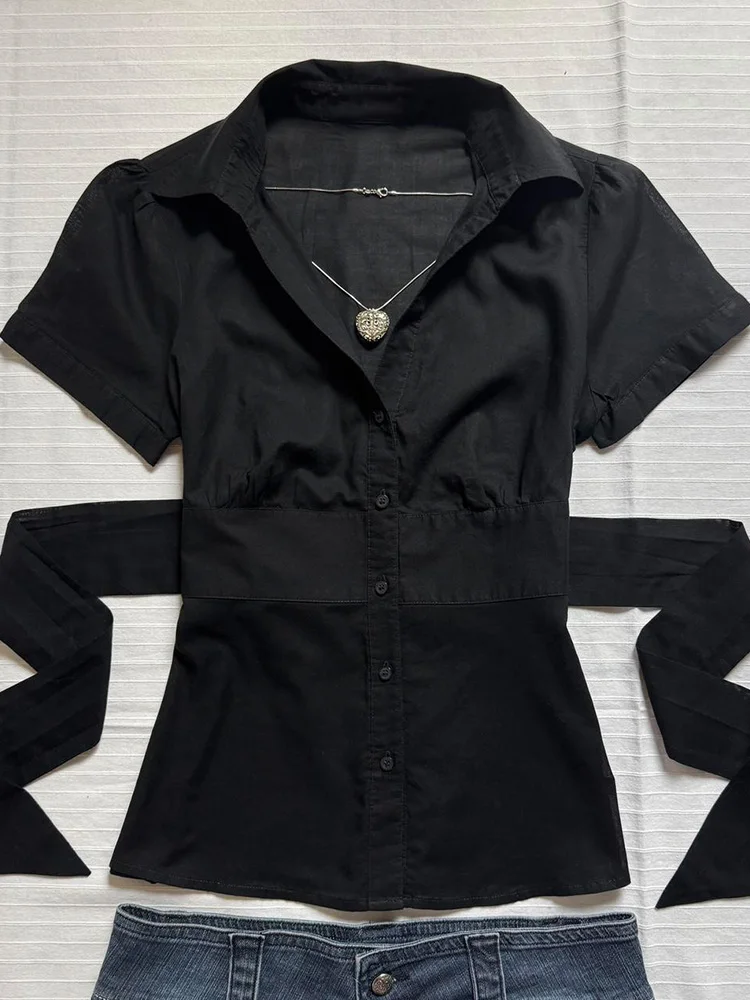 

Stunning Bla irt Waist-Cut Original Summer Beau f Sp Girl 2025 New Sle Cotton Blend ort Sve Women's irt