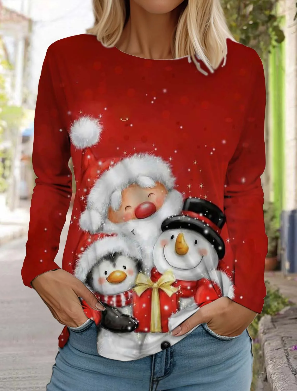 Fashion Christmas Women\'s Long Sleeve Snowman 3D Pattern T Shirt Autumn Fashion 2024 Women\'s Tops Harajuku Pullover Clothing