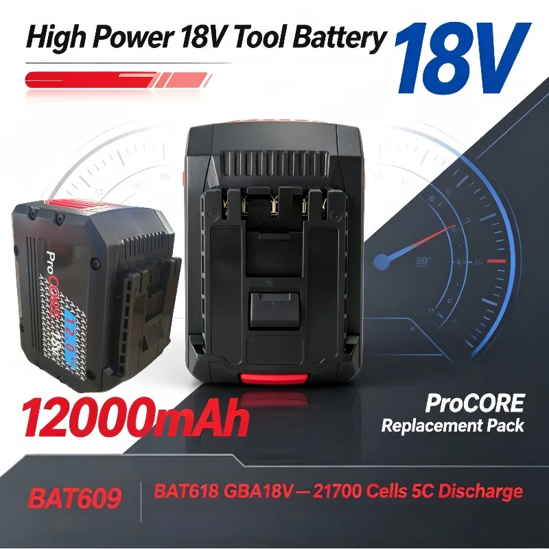 High Capacity 18V 12000mAh ProCORE Battery, Replacement for BAT609 BAT618 GBA18V, 21700 5C Cells for Cordless Tools