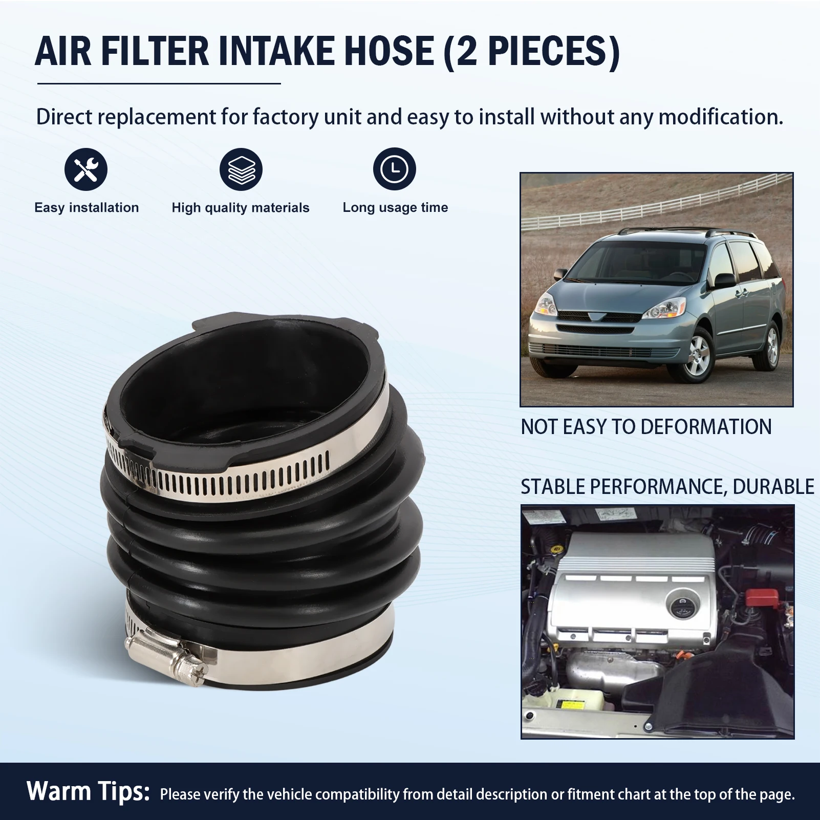 

2Pcs Engine Air Intake Hose for Toyota Sienna 2004-2006 3.3L 17881-AA020