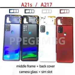 For Samsung Galaxy A21s A217 Housing Middle Frame Chassis battery cover shell Lid Case Rear Back Panel camera Glass Sim slot