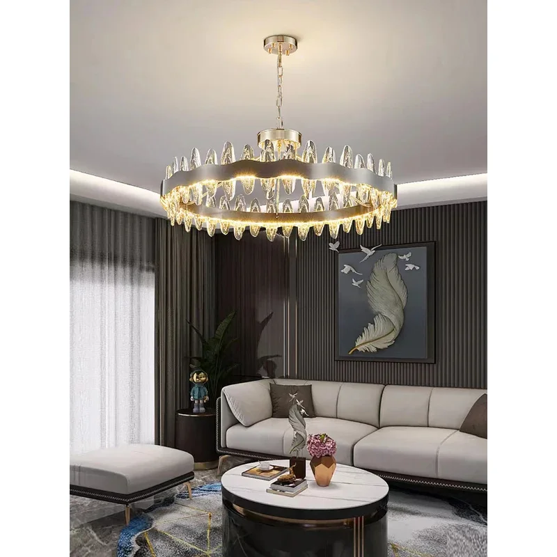 الثريا ما بعد الحداثة مصابيح LED مستديرة فاخرة الذهب/الأسود بريق كريستال جو مصباح السقف تركيبات إضاءة المنزل لغرفة المعيشة