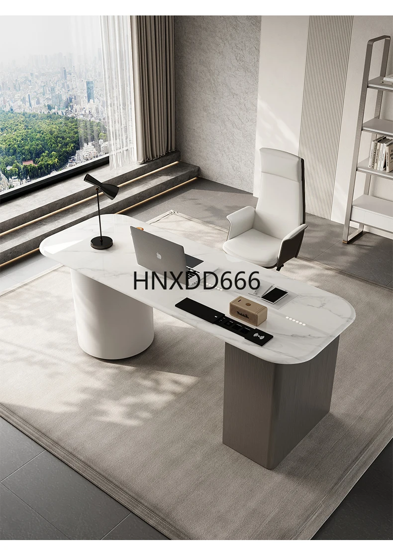 مكتب كمبيوتر مكتبي فاخر من Light Rock Slab، مكتب كتابة بمظهر خرساني بسيط وحديث للمنزل والمكتب