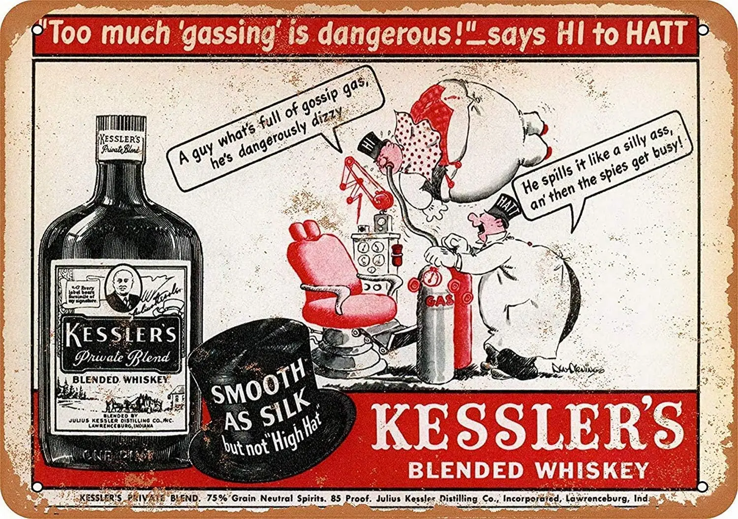 Tin Sign Kessler's Blended Whiskey 8x12 Inch Metal Tin Sign Decoration Iron Painting Metal Decorative Wall Art