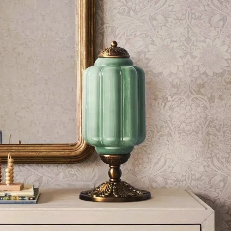 Nordic Milk Glass Table Lamp for Living Room Mood Lighting Vintage Bedroom Bedside Lamp Home Decoration Eloise Green Table Light