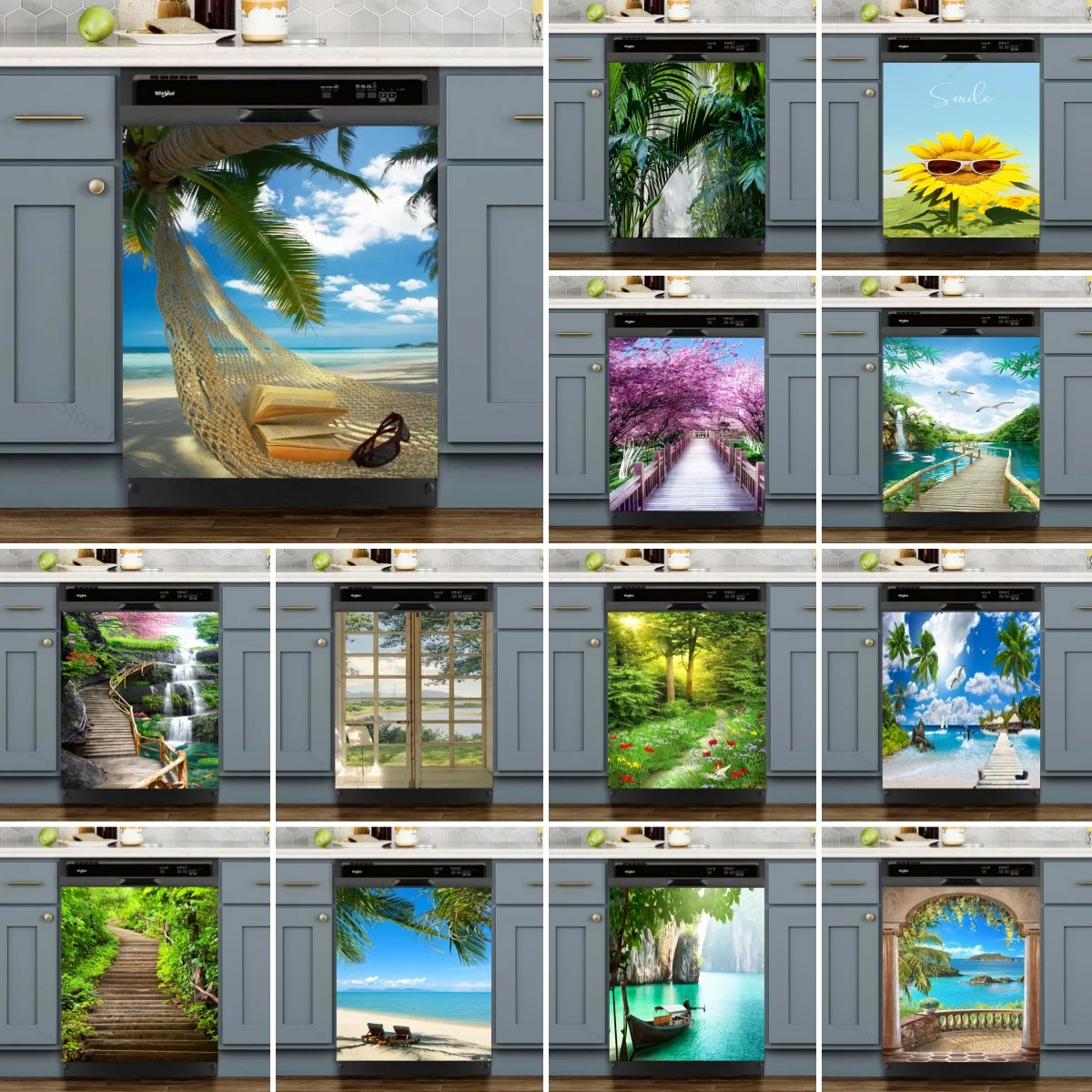 Kitchen Appliances Pictures - Hangmat Strand Kokospalm Vaatwasser Sticker Cover