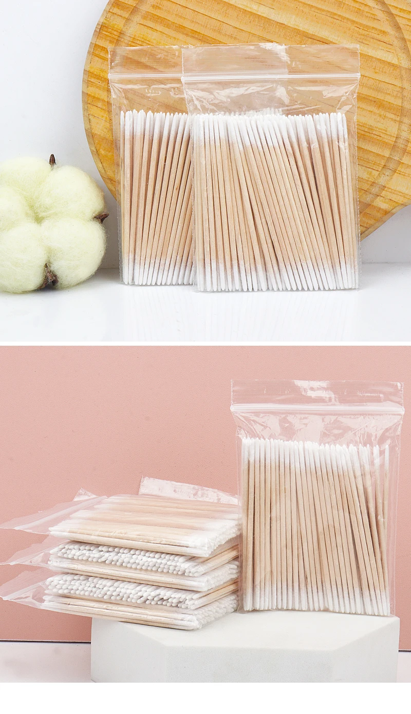 100/300 Stück Einweg-Doppelend-ultrakleine Wattestäbchenbürste, fusselfrei, Mikro-Holz-Make-up-Pinsel, Werkzeuge zum Entfernen von Wimpernkleber – Detail 10