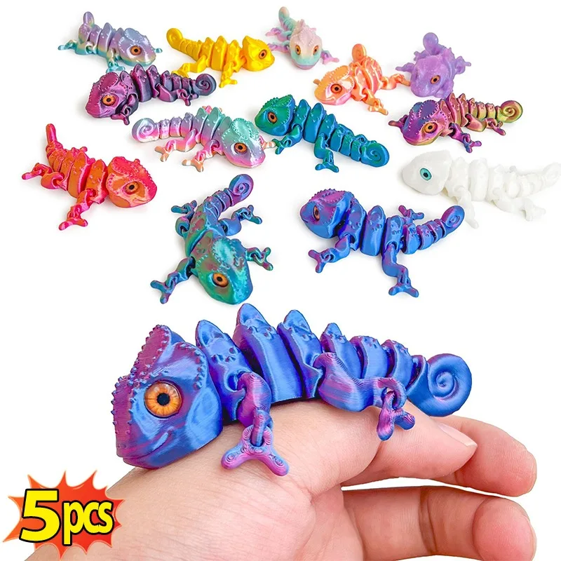 Радужная светящаяся в темноте фигурка хамелеона с 3D принтом, шарнирная серебристая PLA, подвижные суставы, украшение для стола, детский подарок, декор