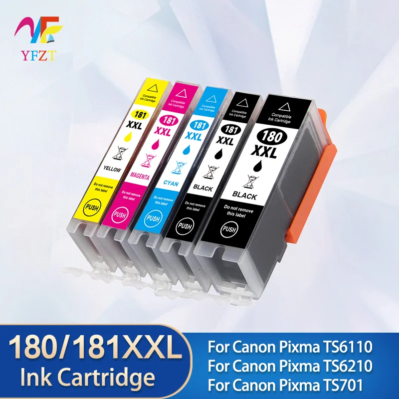 PGI-180XXL CLI-181XXL 180 Black Ink Cartridge Compatible For Canon PIXMA TS6110 TS6210 TS701 Printer cyan M YL Ink Cartridge