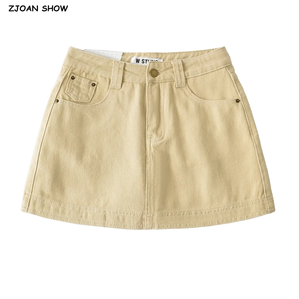 

4 colors 2025 Y2K High Waist A-lined Cotton Denim Skirt American Retro Women Package Hips Short Skater Skirts With Shorts lining