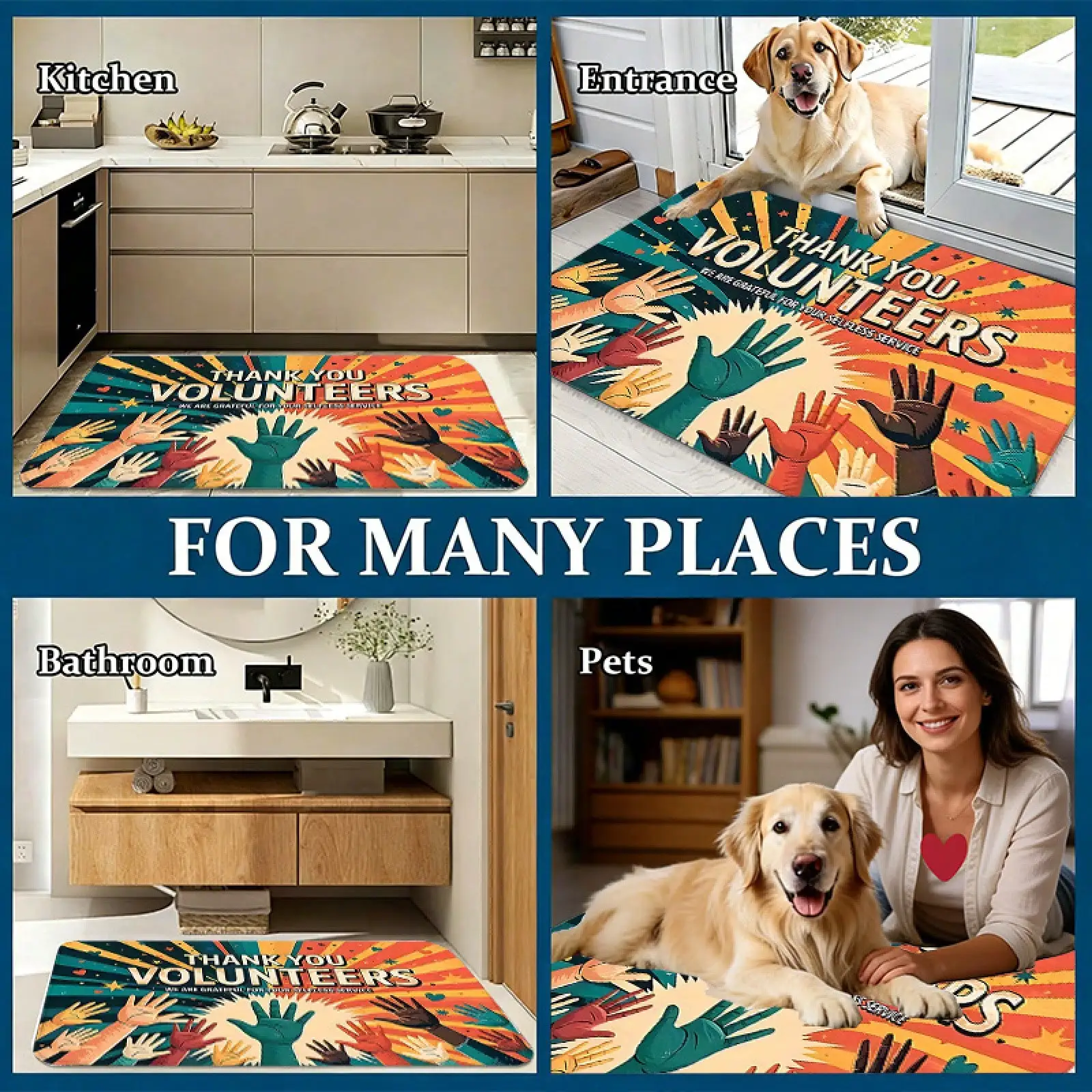 Thanks To Volunteers Theme Design Door | Soft Flannel, Washable, Suitable Bathrooms, Entrances, Corridors, Kitchens - Easter, New Year, Valentine'S Day, Holiday