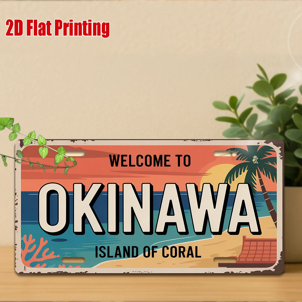 2D Flat, 2D Flat Printing, 1pc, Vintage Metal Sign, Only for decoration, Outdoor Wall Art (29.97cm * 14.99cm), OKINAWA Aluminum