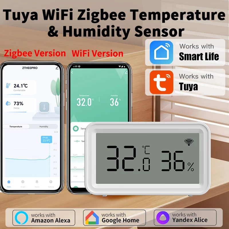 Tuya Zigbee WiFi Thermometer Hygrometer Temperature Humidity Sensor APP Remote Control Work with Yandex SmartLife Alexa