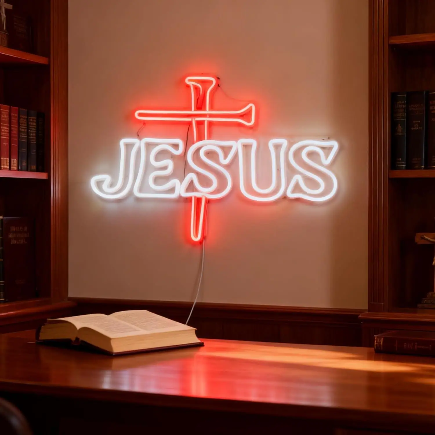 Jesus Cross Neon Sign Religious LED Light Up Sign for Church Bedroom Home Prayer Room Wall Decor Christian Holiday Gifts
