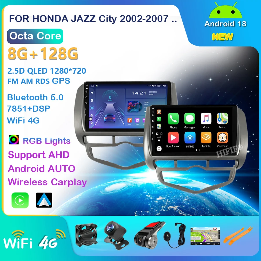 

Android 13 Car Radio For HONDA JAZZ City 2002-2007 Stereo Multimedia Audio Video Player Carplay Auto 2Din Head Unit