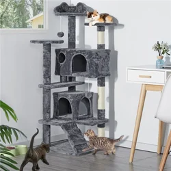 54.5“ Double Condo Cat Tree with Scratching Post Tower