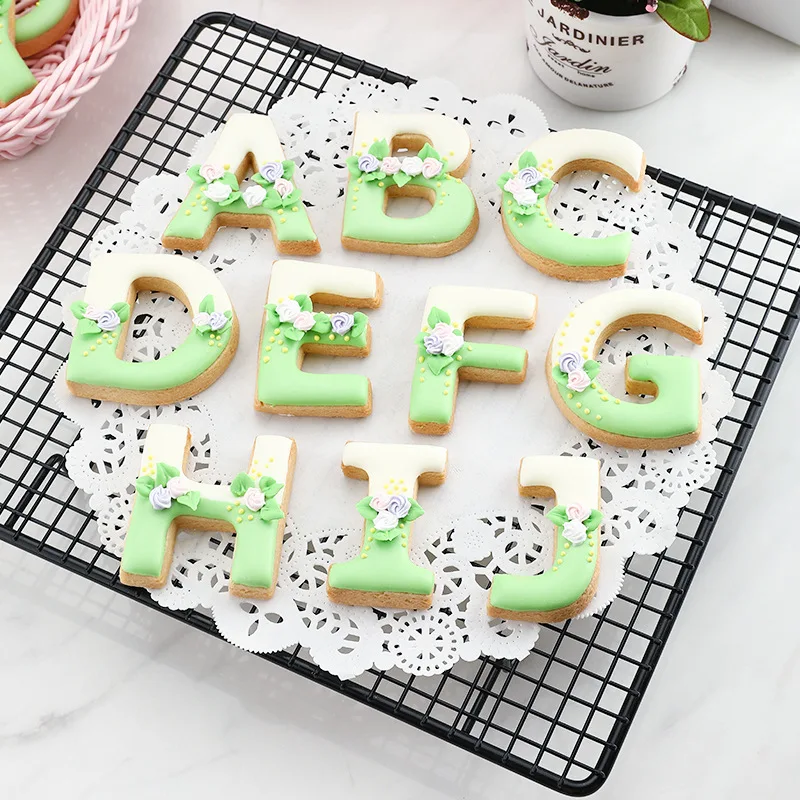 26/9Pcs Set Stainless Steel Alphabet Numeral Cake Molds Sugar Paste Letter Cookies Cutter Stamp Baking Embossing Mould For Home