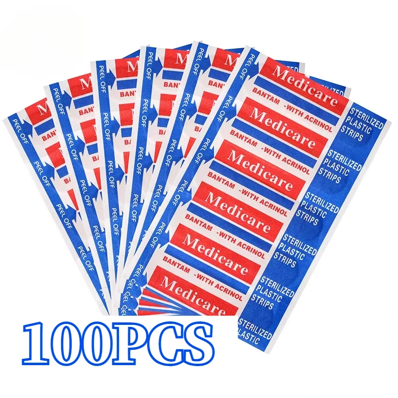 100Pcs English Non-woven Bandage Wound Hemostatic Band Aids Large Capacity Household Travel Sticking Plaster Medical Supplies