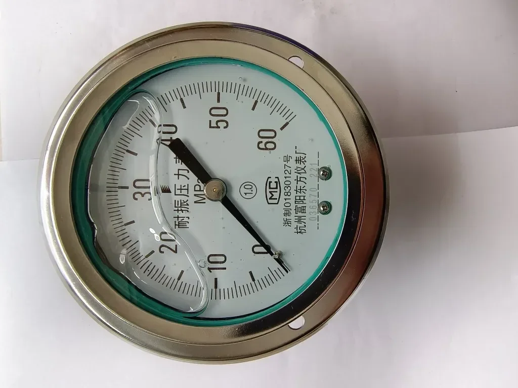 

YN100ZT 60MPA1.0 grade precision axial belt edge vibration resistant pressure gauge Hangzhou Fuyang Dongfang
