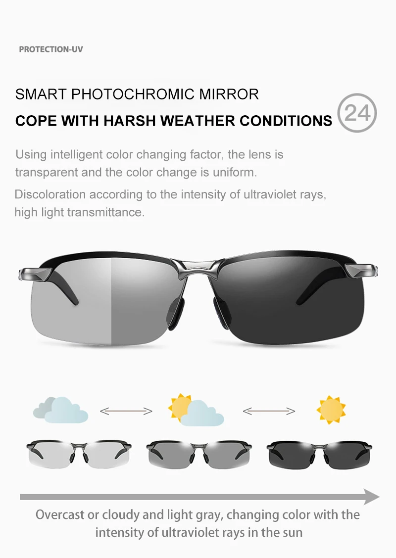 Vintage Photochrome Sonnenbrille Männer Mode Rechteck Polarisierte Sonnenbrille Männlich Fahren Chameleon Brillen Nachtsicht – Detail 6