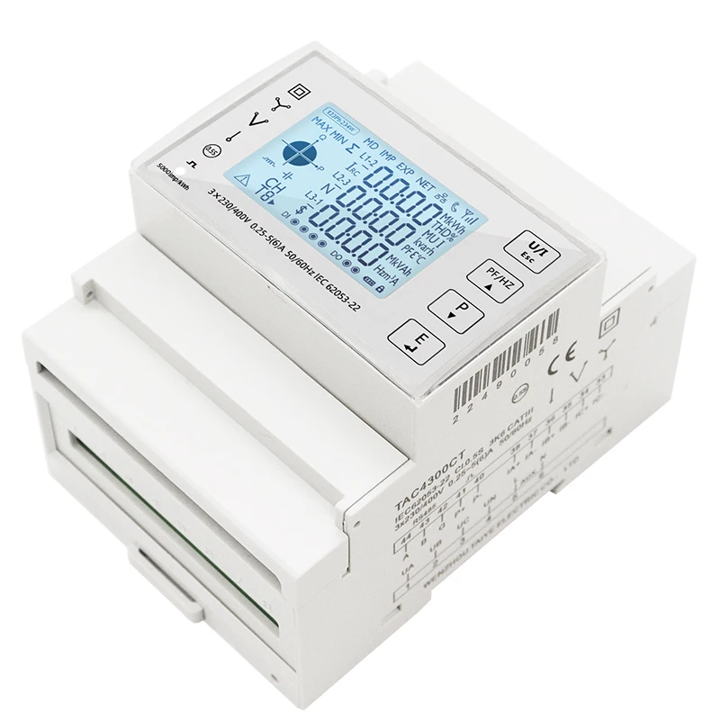 Three Phase DIN Rail Multifunction Energy Meter RS485 Modbus SDM TAC4300 CT Connected