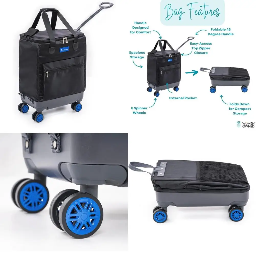 

Lightweight Foldable Tote Bag with 8 Spinner Wheels - Top-Opening Travel and Groceries Storage Solution