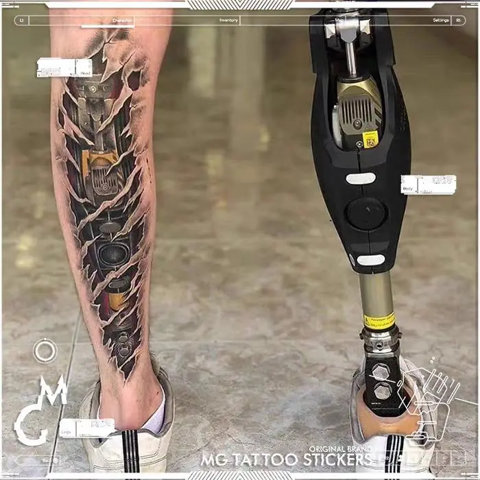 Mechanical Leg Tattoo Waterproof Temporary Tattoo Lasting Fake Tattoo for Woman Men Calf Robot Tattoo Saibopengke Tattoo Sticker