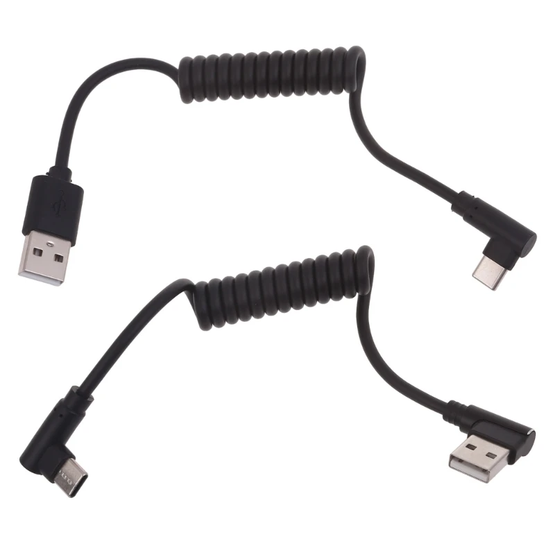 60W USB2.0 to Type Data Charging 480Mbps Coiled Cable Angled USB Data Leads