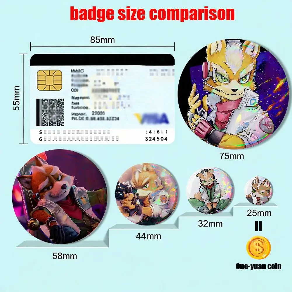 cute zoo Fox game McCloud HD Print 58mm 44mm Round Lapel Pins Pretty Derby Round Display Brooches Brooch Badges