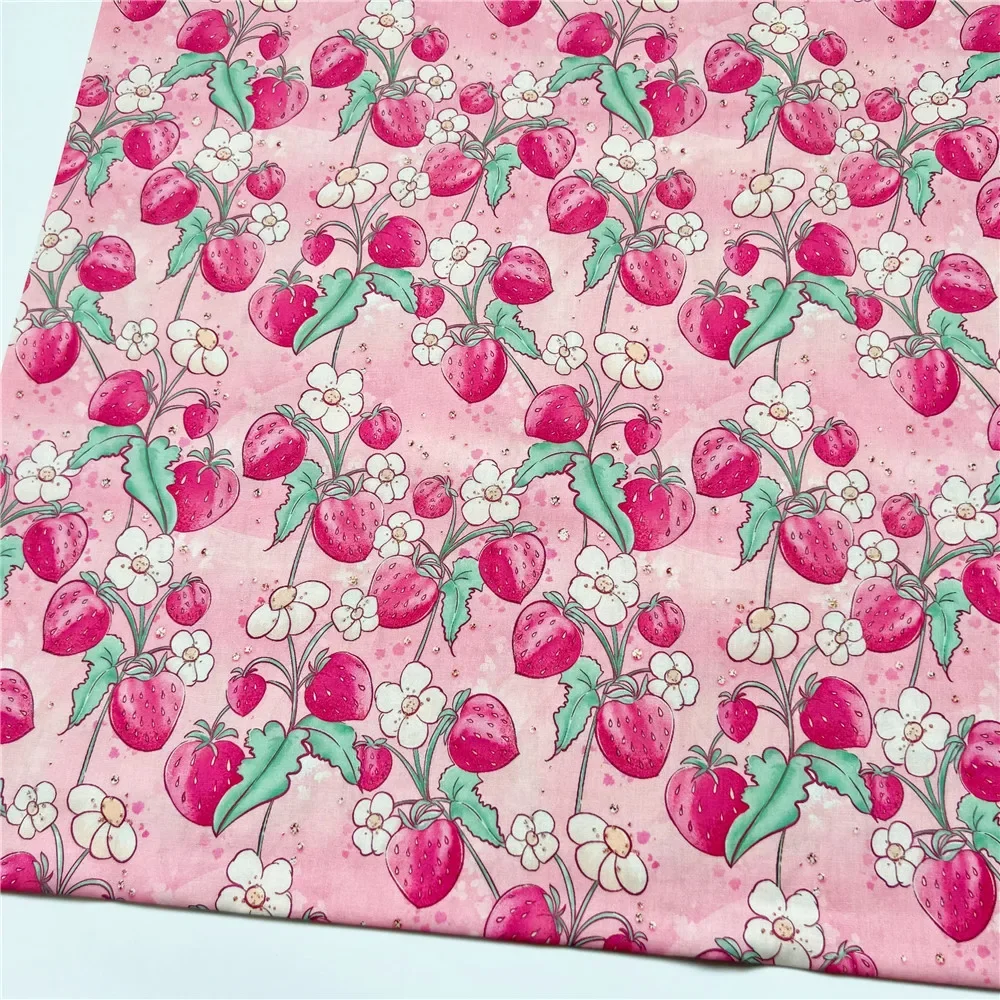 wide145cm Pink Strawberry Cotton poplin Fabric dress Printed Fabrics DIY Needlework Apparel baby Dress Sewing