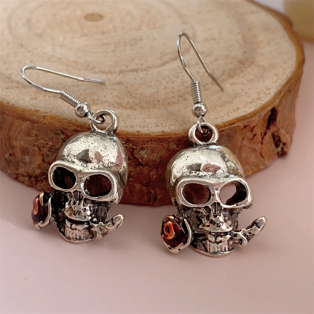 هالوين الهيب هوب نازف النفط روز زهرة الجمجمة قلادة المرأة أقراط موضة فاخرة المعادن الأذن هوك مجوهرات اكسسوارات هدية #2