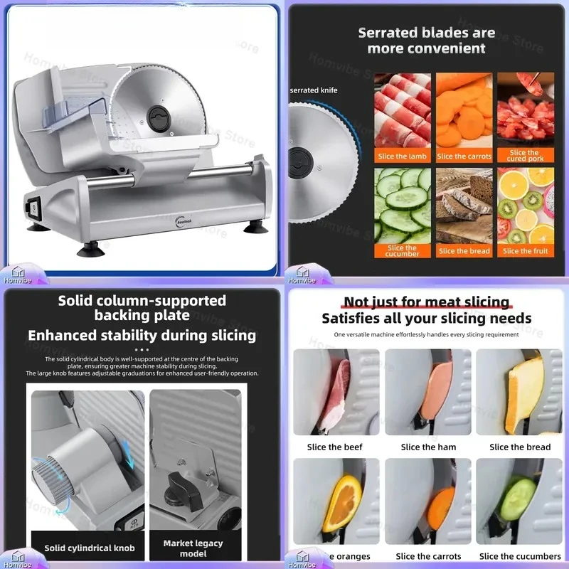 

Electric Meat Slicer with Adjustable Thickness Control Stainless Steel Blade Food Slicer for Deli Home Kitchen Use