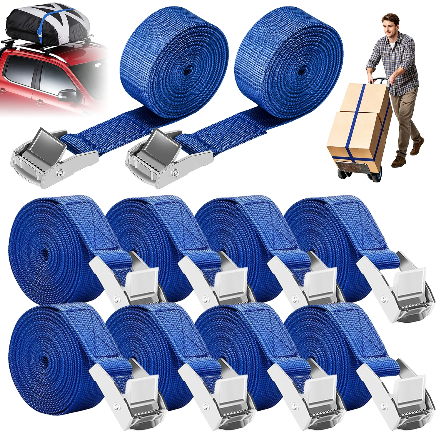 Sangle d'arrimage à cliquet robuste de 2,5 m avec boucle métallique, sangle de fixation réglable pour moto, voiture, vélo, bagages