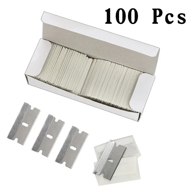 

100pcs Razor Blades Safety Scraper Glue Knife Glass Cleaner Replacement Carbon Steel Blade Ceramic Car Labels Remover