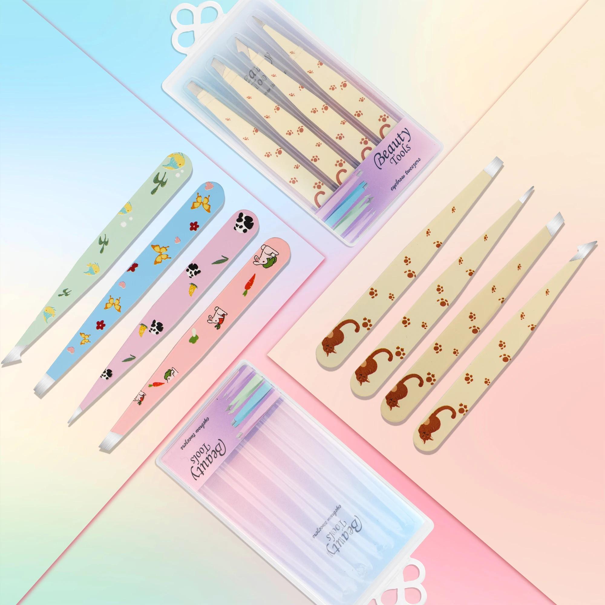 4Pcs/Set Professional Eyebrow Tweezers Stainless Steel Hair Removal Clip For Eyelash Extension Tweezer Makeup Beauty Colorful