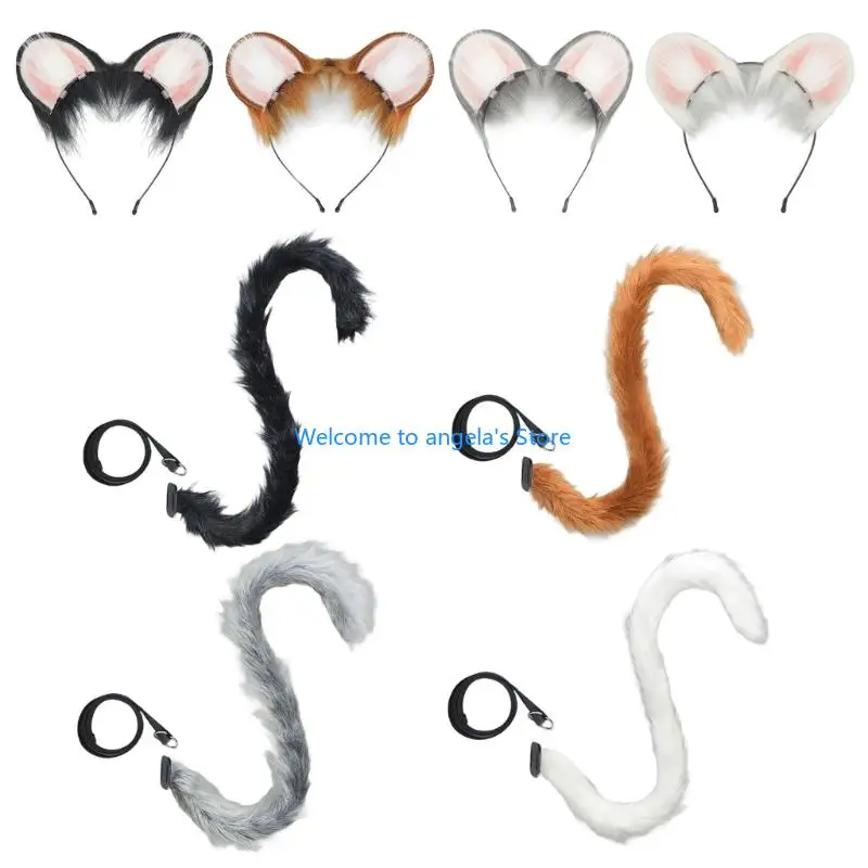

X4YC Mouse Costumes Mouse Ears Headband Mouse Tail Faux Furs Tail Animal Ears Headband