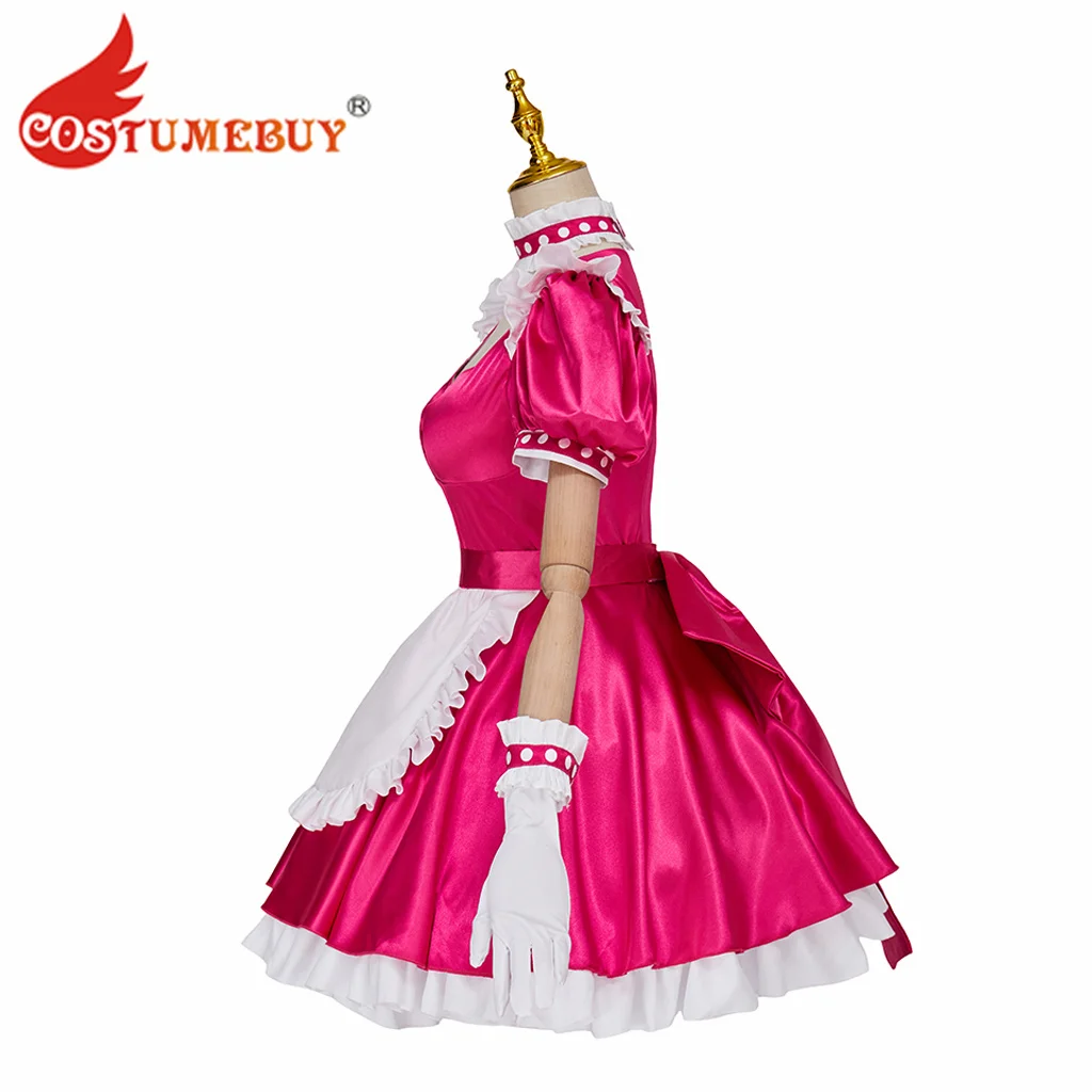 VShojo Maid Cafe Dress VShojo 6 Kson Pink Maid Apron Dress Uniform Waitress Girls Lolita Cute Dress with Gloves Headwear Outfits