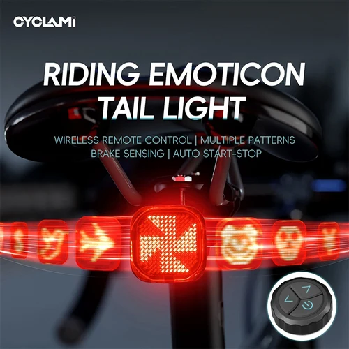 Imagen 2 del producto Luces traseras CYCLAMI Team Sync, intermitentes para bicicleta, luz trasera para bicicleta, control remoto inalámbrico, advertencia, luces traseras Cycling Expression