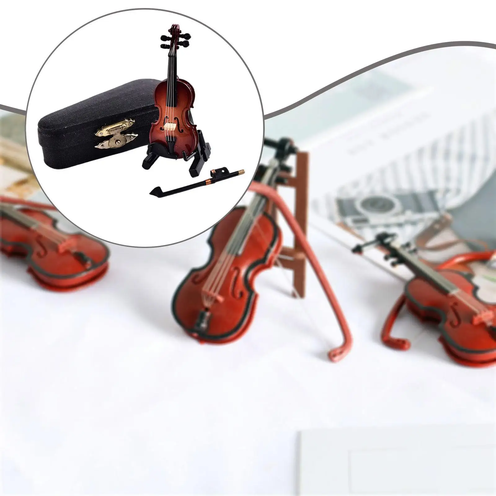 Miniature Violin Decorative Ornament Music Decoration Wooden Miniature Musical Instrument for Home Shelf