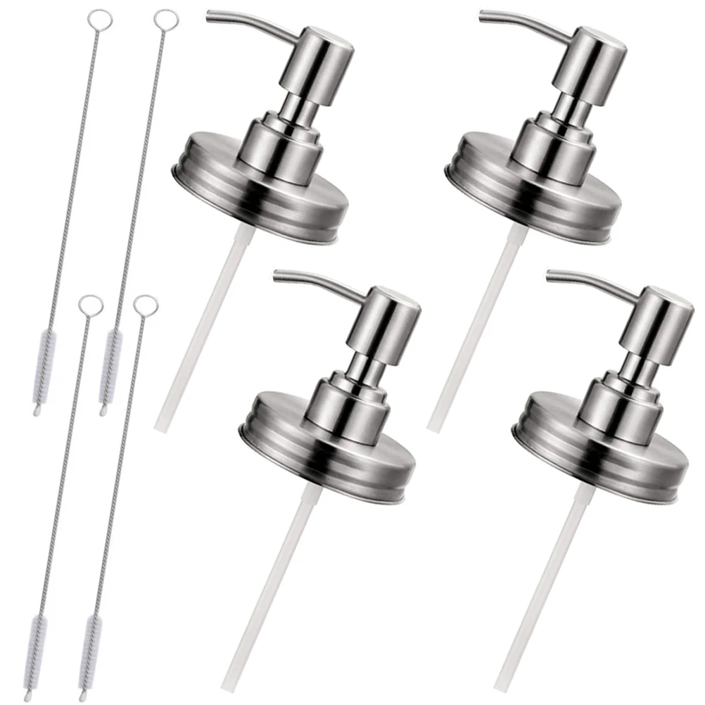 

Stainless Steel Soap Pump Set Liquid Dispenser Mason Jar Bottle Pumps Lotion Replacement Efficient Pressing Design No