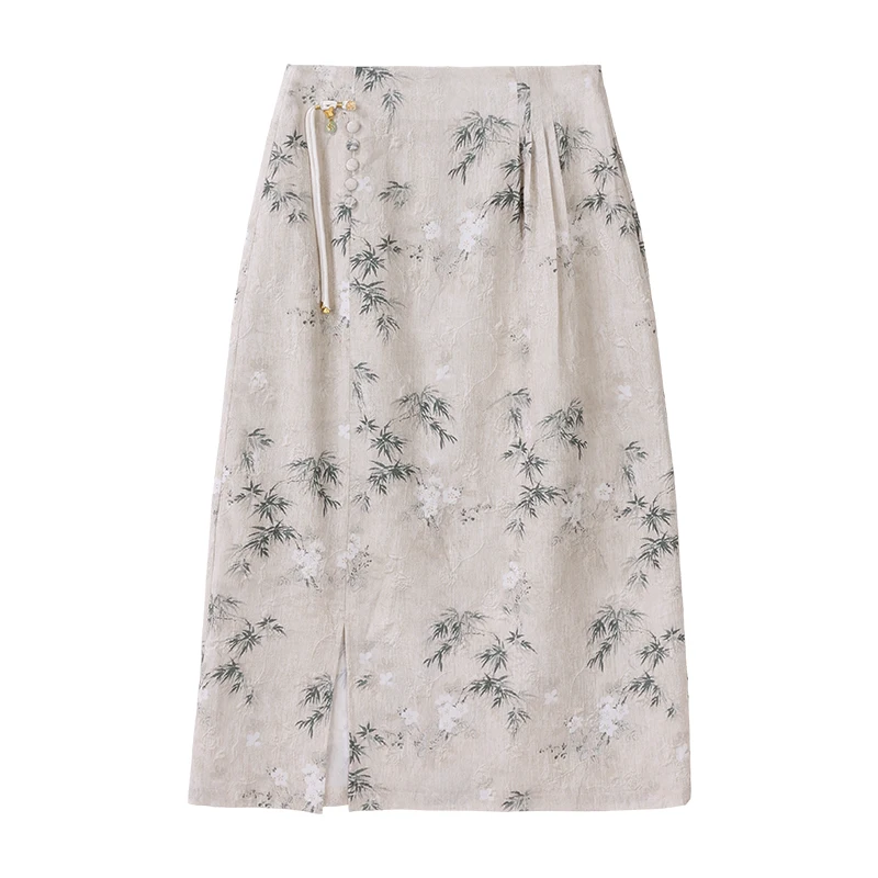 ALXNAN faldas largas verdes para mujer, primavera 2025, nuevo bordado, falda elegante, temperamento informal, nueva ropa china para mujer L39698BSQ