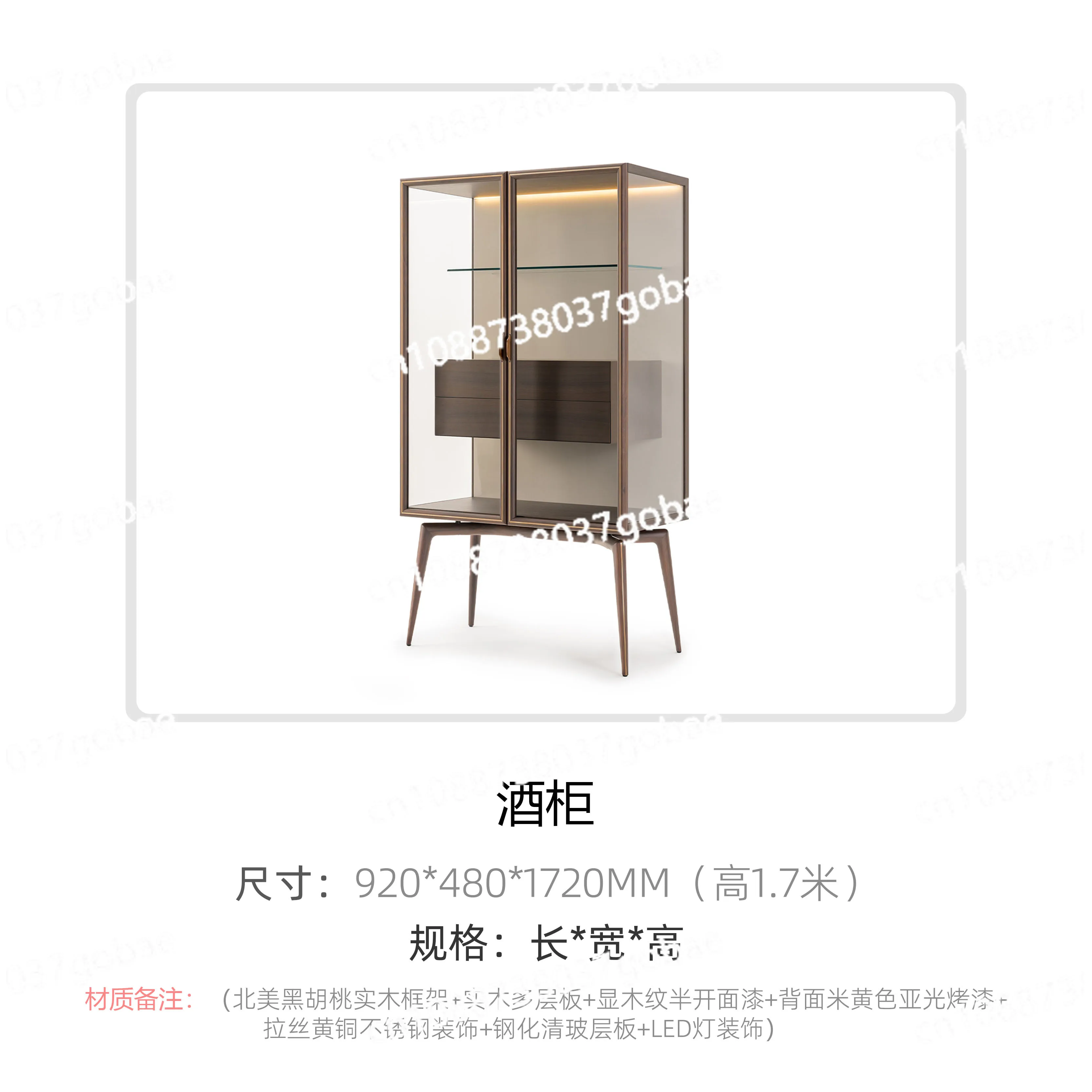 talian-Style Light Luxury Brushed Brass Glass Wine Cabinet Complete Post-Modern Custom High Display Cabinet