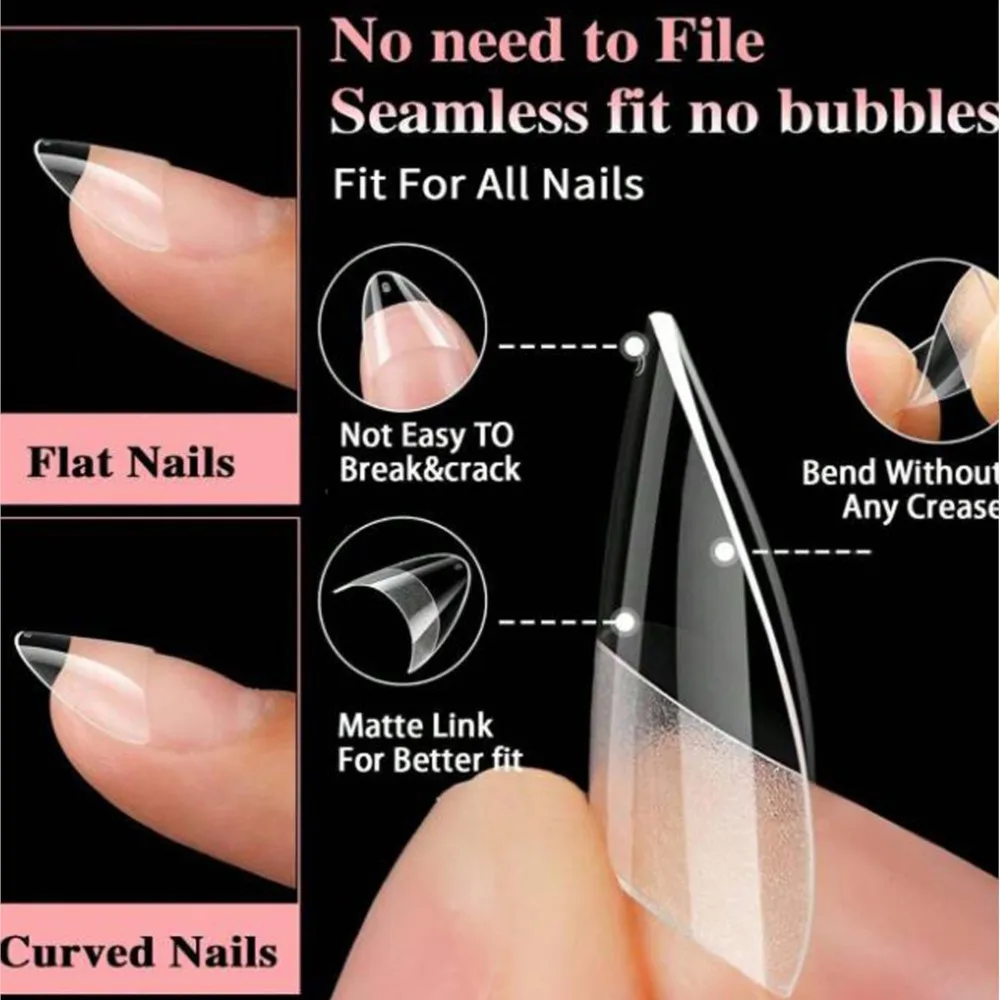 120/240pcs Half Matte Transparent Short Almond Fake Nails Full Cover Sculpted Soft Gel Nail Tips Press on Capsule False Nails