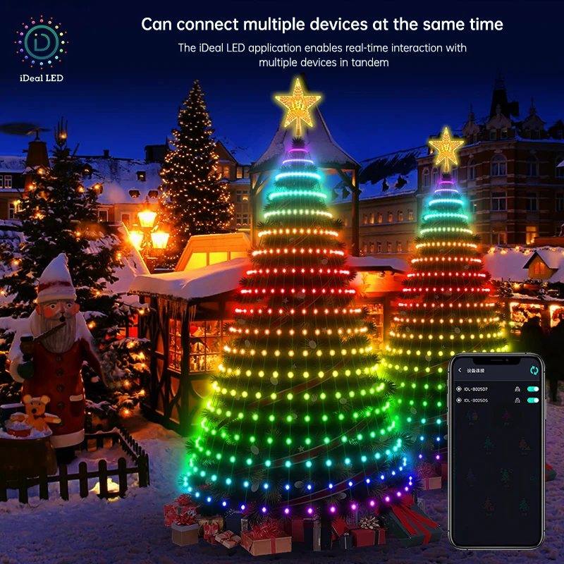 Imagem -06 - Árvore de Natal Inteligente Toppers Luzes App Faça Você Mesmo Imagem Led Rgb Luz da Corda Controle Bluetooth Led Estrela Corda Cachoeira Natal