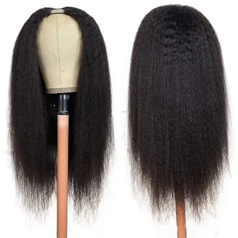 Yaki Straight Kinky Hair V Part Wig Human Hair Upgraded V Part 200% Density Full Machine Made Wig