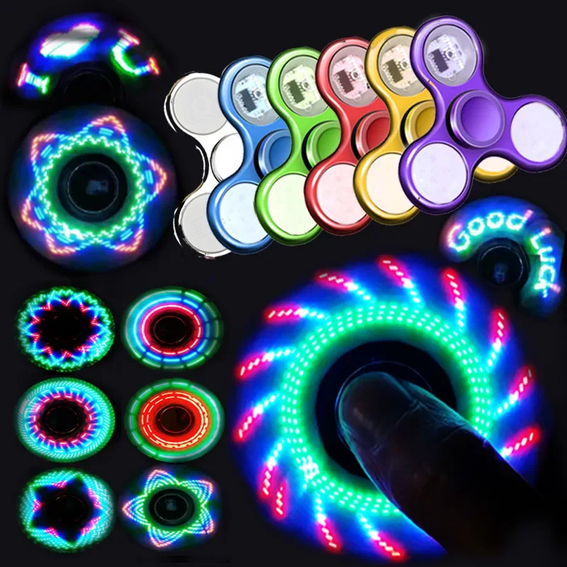 Lumière LED lumineuse créative Fidget Spinner main haut Spinners lueur dans la nuit lumière EDC Figet Spiner doigt soulagement du Stress jouets